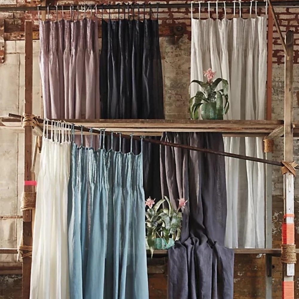 Set of 2 Anthropologie pinch-pleat linen curtain panel in Whisper Grey 96x50
